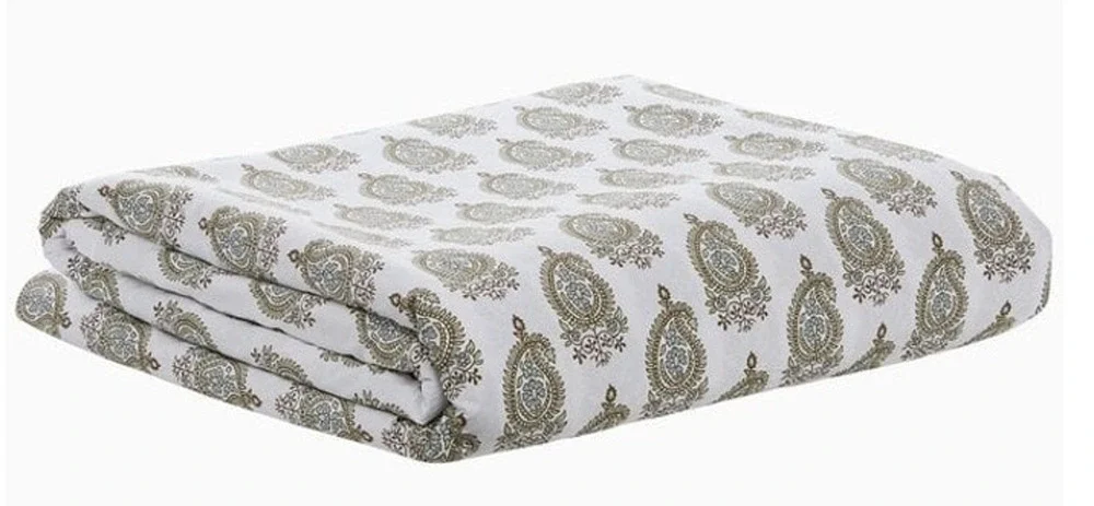 JOHN ROBSHAW $425 Nilay Leaf organic king green white duvet cover